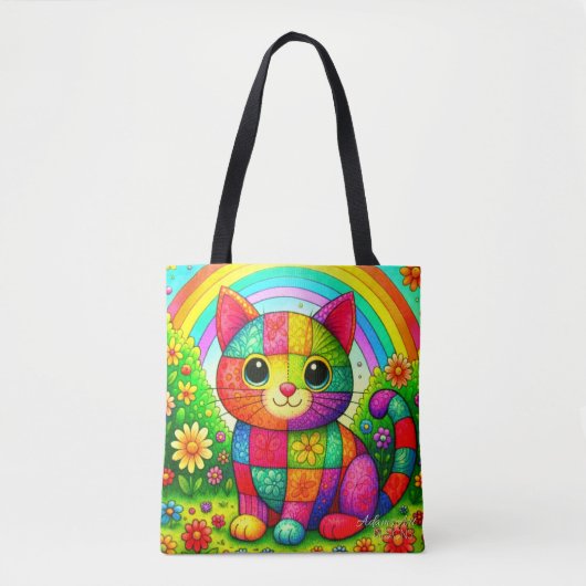 Regenboog Patchwork Kat Kunst Draagtas (Voorkant)