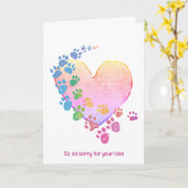 Regenboog Pawprints op een hart voor dierenverlies Kaart (Gele Bloem)