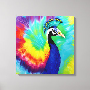 Regenboog Peacock Stretched Canvas Afdruk