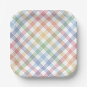 Regenboog plaid schattig eenvoudig pastel check ve papieren bordje