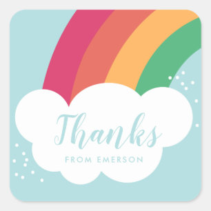 Regenboog pluizige wolk kinderen bedankt favor sti vierkante sticker