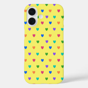 Regenboog polka harten op geel iPhone 16 hoesje