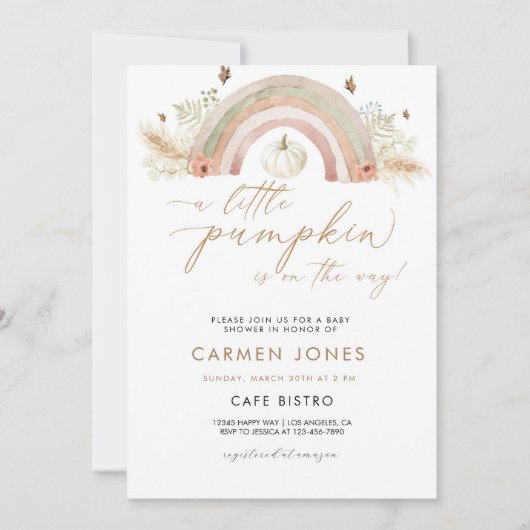 Regenboog Pompoen Baby Shower Uitnodiging Herfst N (Voorkant)