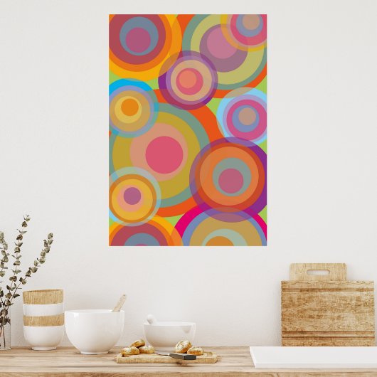 Regenboog Pop Cirkels Kleurrijk Retro Plezier Modi Poster (Keuken)