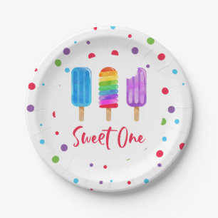 Regenboog Pop Sweet One 1e Verjaardag Papieren Bordje