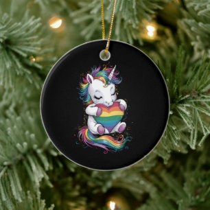 Regenboog Pride Eenhoorn Hart Regenboog Vlag Lgbt Keramisch Ornament