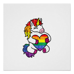Regenboog Pride Eenhoorn Hart Regenboog Vlag Lgbt Perfect Poster