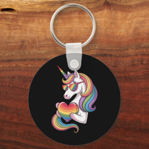 Regenboog Pride Eenhoorn Hart Regenboog Vlag LGBT Sleutelhanger