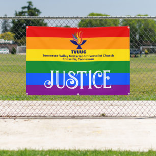 Regenboog Pride vlag JUSTITIE / TVUUC Spandoek