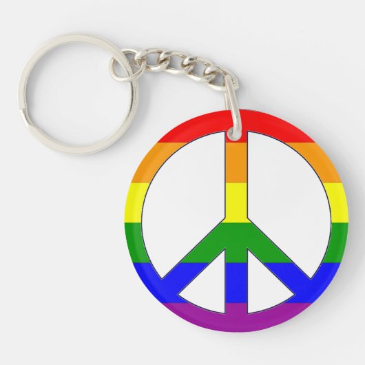 Regenboog Pride Vlag Vredesteken Sleutelhanger (Voorkant)