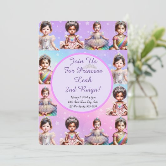 Regenboog Prinses Verjaardag Uitnodiging (Staand voorkant)