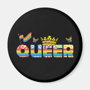 Regenboog Queer Crown met Vlag en Vlinders Magneet