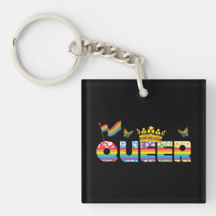 Regenboog Queer Crown met Vlag en Vlinders Sleutelhanger
