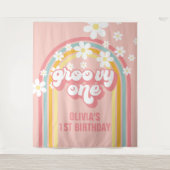 Regenboog Retro Groovy Een 1e Verjaardag Wandkleed (Voorkant)