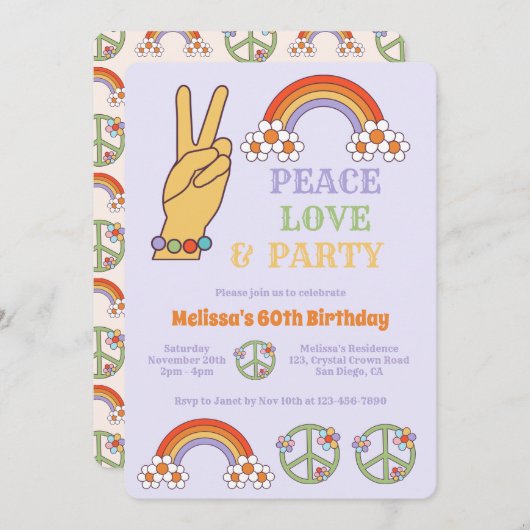 Regenboog Retro Hippie Vrede Liefdesfeestje Verjaa Kaart (Voorkant / Achterkant)