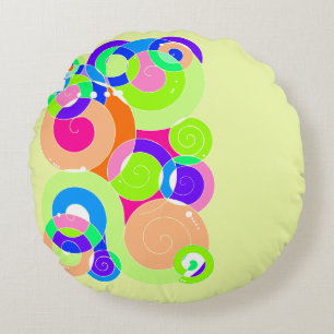 Regenboog Retro Spiral Art Abstractie Pastel Groen Rond Kussen