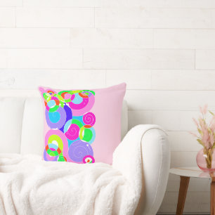 Regenboog Retro Spiral Art Abstractie Roze Kussen