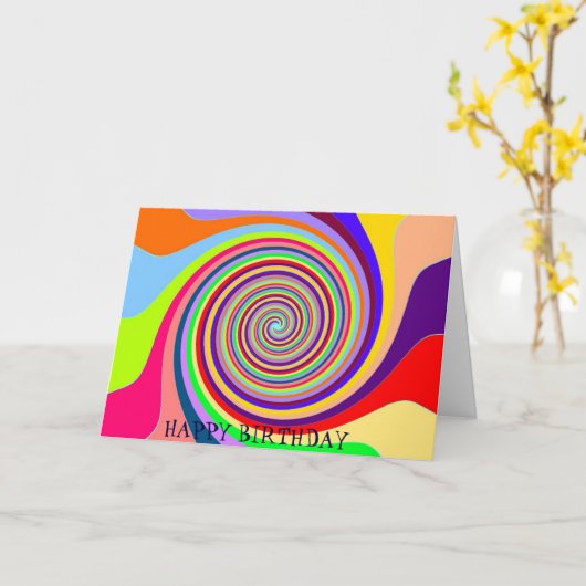 Regenboog retro verjaardagspsychedelic snoep swirl kaart (Gele Bloem)