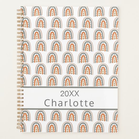 Regenboog roos goudgrijs monogram naam planner (Voorkant)