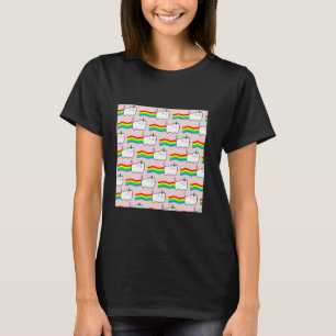 Regenboog roze achtergrond met kat t-shirt