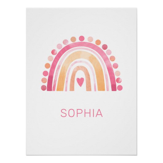 Regenboog, roze boho waterverf perfect poster (Voorkant)