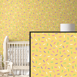 Regenboog Roze Paarse Groene Sprinkles, op Geel Behang