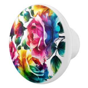 Regenboog Rozen Kleurrijke Bloemige Keramische Knop
