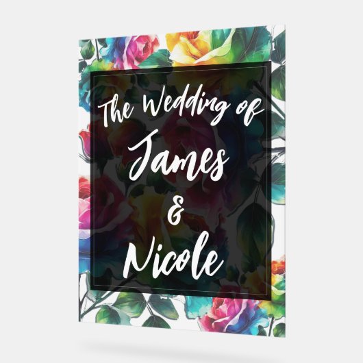 Regenboog Rozen Zwart & Wit Levendig Bloemen Huwel Acryl Bord (Hoek)