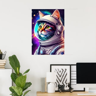 Regenboog Ruimtekater Poster - Astronaut Kunstprin