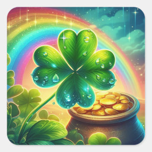Regenboog Saint Patrick's Day klaver Vierkante Sticker
