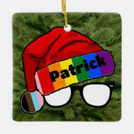 Regenboog Santa Hoed met Bril Keramisch Ornament
