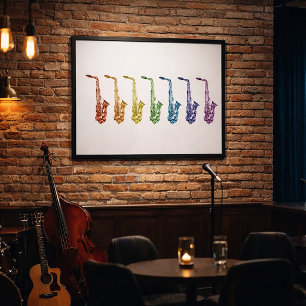 Regenboog Saxofoon Kunstprint Poster