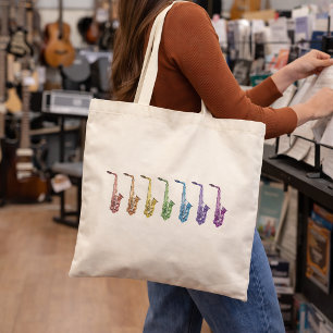 Regenboog Saxofoon Line-up Muziek Liefhebber Tote Bag