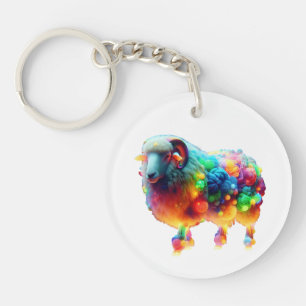 Regenboog Schapen Kunst – Lichtgevende Kleurrijke  Sleutelhanger