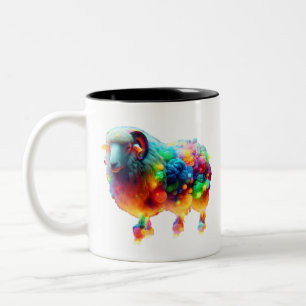 Regenboog Schapen Kunst – Lichtgevende Kleurrijke Tweekleurige Koffiemok