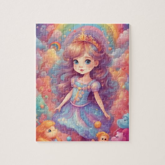 Regenboog schattig kleine prinses legpuzzel (Verticaal)