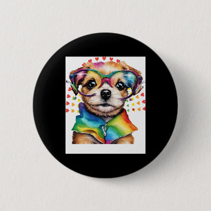 Regenboog Schattige Hond – Grappige Puppy Liefde G Ronde Button 5,7 Cm