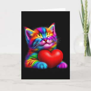 Regenboog Schattige Kat Knuffelende Valentijnshart Kaart
