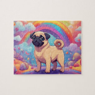 Regenboog Schattige Pug Legpuzzel