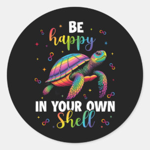 Regenboog Schildpad Wees Gelukkig In Je Eigen Sche Ronde Sticker