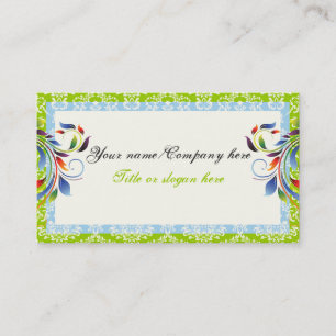 Regenboog scroll blad blauw groen damast randen visitekaartje
