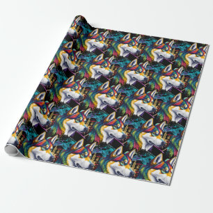 Regenboog Siberische Husky Waterverf Cadeaupapier