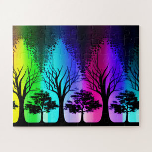 Regenboog Sky Over Silhouet Bos Voor Kinderen Legpuzzel