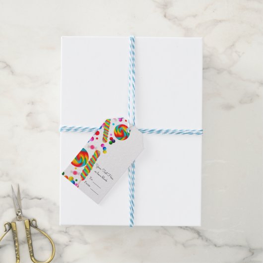 Regenboog Snoep Sweet Verjaardagsfeestje Custom Fa Cadeaulabel (Met Touw)