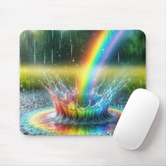 Regenboog spatten in een plas muismat (Met muis)