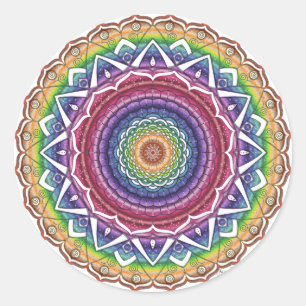 Regenboog Spiraal en Geometrische Bloem Mandala Ronde Sticker