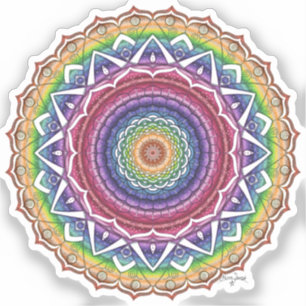Regenboog Spiraal en Geometrische Bloem Mandala Sticker