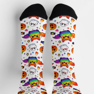 🦇🌈 Regenboog Spooky Feest Crew Sokken
