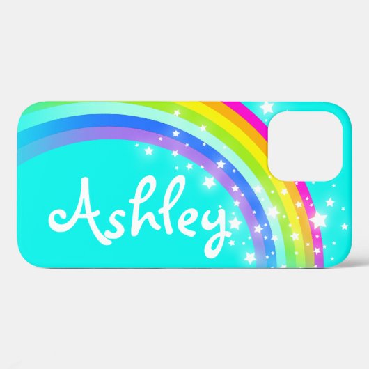 Regenboog sterren aqua sky heldere aangepaste naam Case-Mate iPhone case (Achterkant (horizontaal))