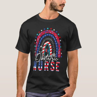 Regenboog Stethoscoop Patriotische Verloskundige V T-shirt
